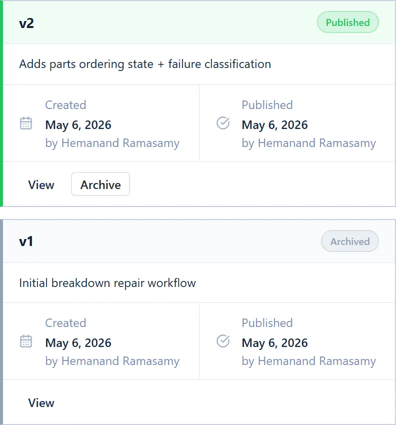Work order type revision history